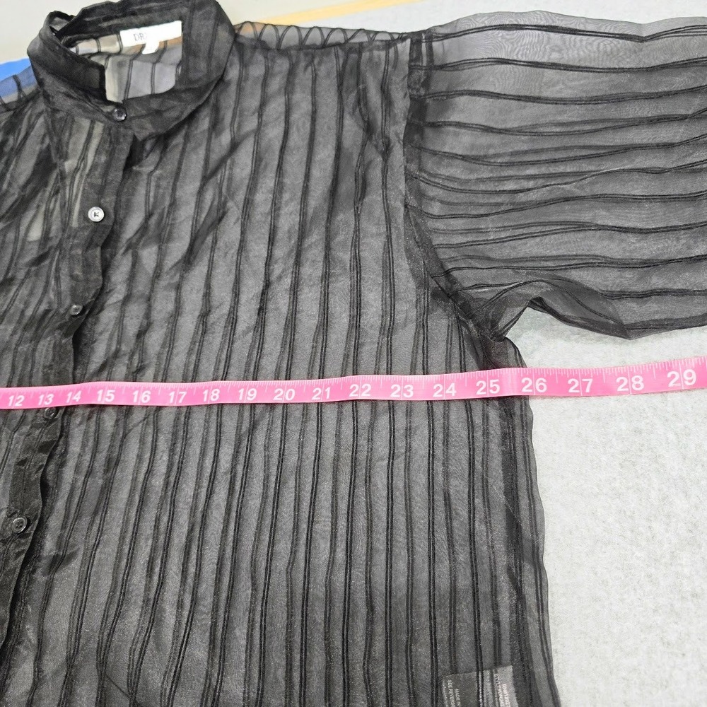 DR2 Sheer Button Down Tunic Top L Black Striped Embroidered Goth Minimalist - Picture 7 of 12